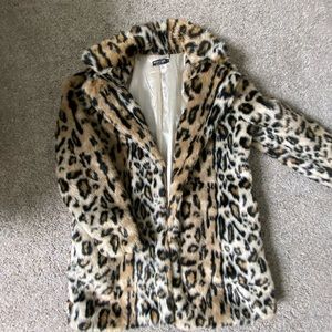 Leopard print faux fur jacket